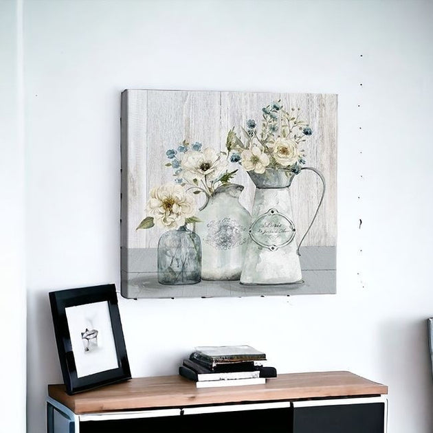 Hivvago Rustic Flowers Wall Art Gray 4