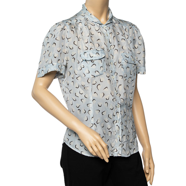 Weekend Max Mara Bedruckte Seidenbluse Blau XL 3