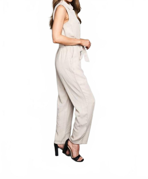 PAPARAZZI Slub Jumpsuit Beige Small 4