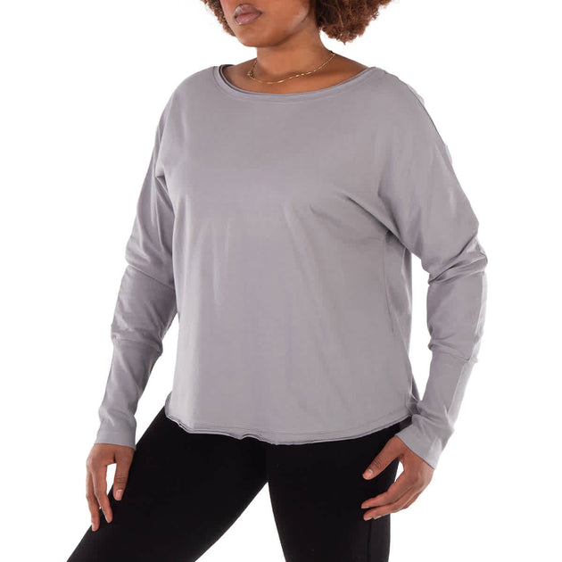 The Good Tee Effortless V-Neck Long Sleeve Tee Grey Small 3