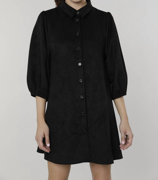 DOLCE CABO Everywhere Leather Dress With Puff Sleeves In Black