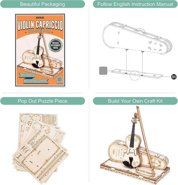 BBTEE Wooden 3D Puzzle Violin Model 4