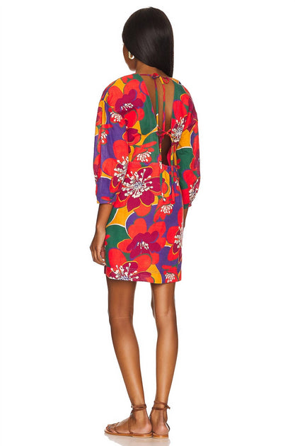 SOMETHING NAVY Floral Long Sleeve Open Back Mini Dress Multi Large 3