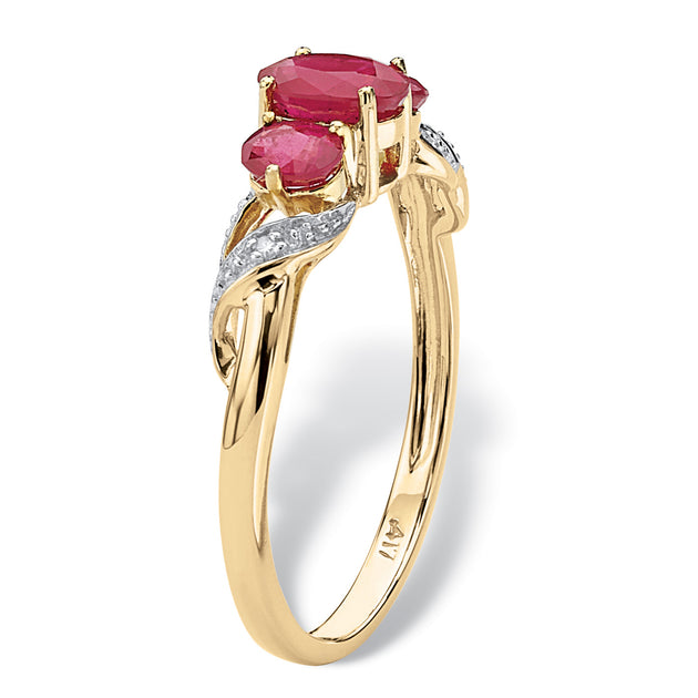 Palm 1 TCW Oval-Cut Ruby Diamond Accent Three Stone Ring Red US 6 3