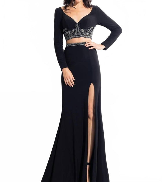 Rachel Allan Long Sleeve Jersey Gown Black US 10 2