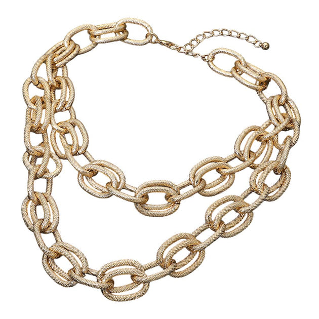 FASHNZFAB Chunky Textured Link Statement Necklace Multi One Size 3