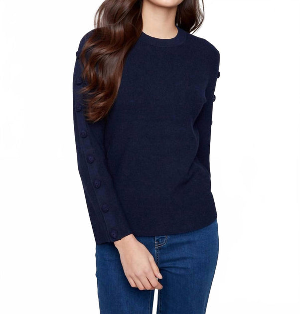 Charlie B Ribbed Crew Neck Sweater Blue XS 2