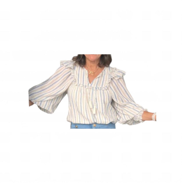 Karlie Neutral Stripe Tassel Tie Top Beige Medium 3