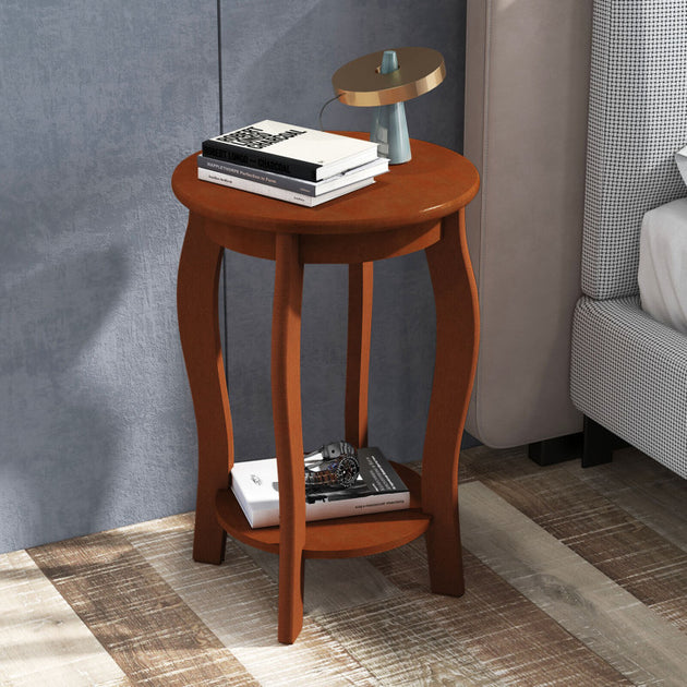 Hivvago 15 Inch 2-Tier Round End Table Walnut 3