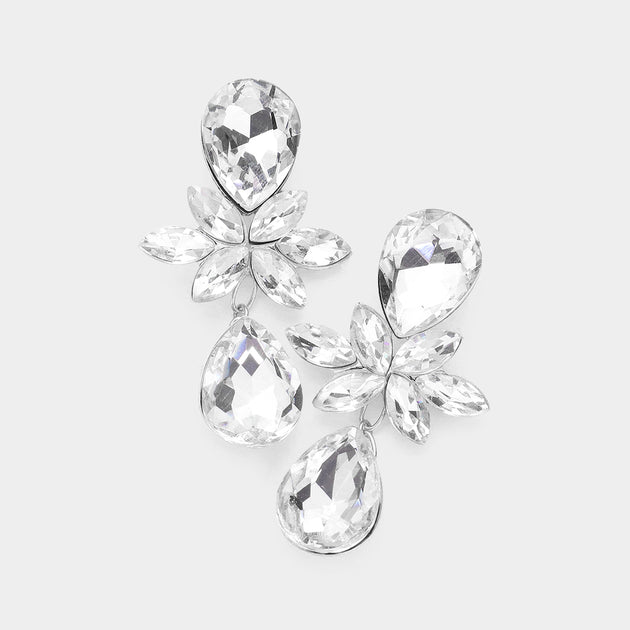 FASHNZFAB Marquise Stein Cluster Tropfen Anhänger Ohrringe Silber 3