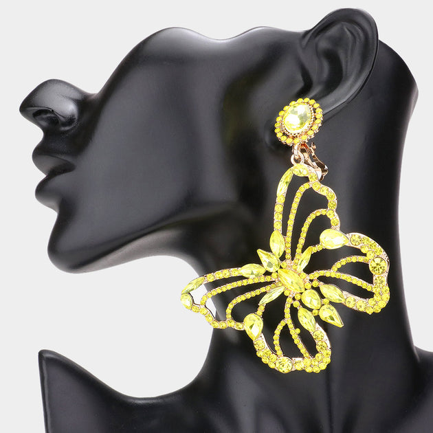 FASHNZFAB Multi Stone Butterfly Dangle Clip-on Earrings Black 5