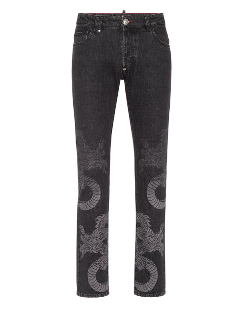 PHILIPP PLEIN Super Straight Cut Denim Trousers Dragon Shadow Multi 31 2