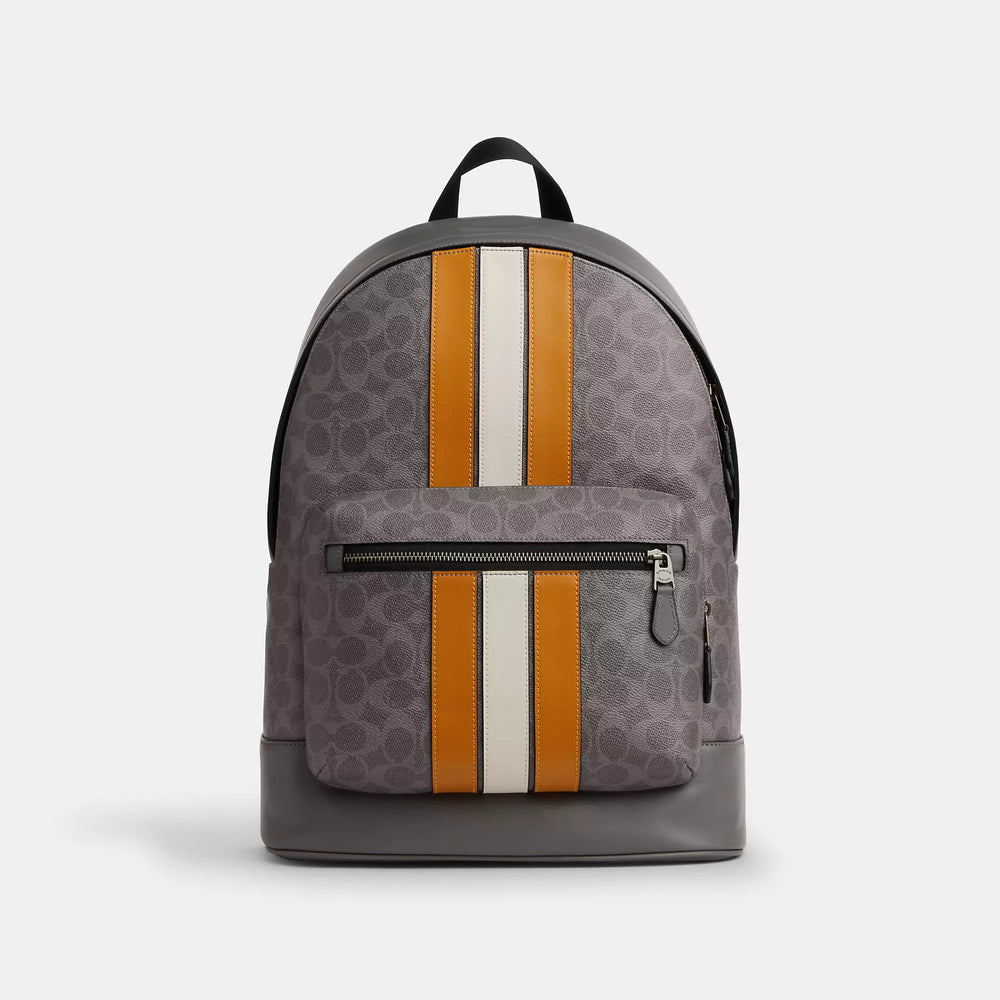 Coach Outlet West Backpack In Signature Canvas With Varsity Stripe