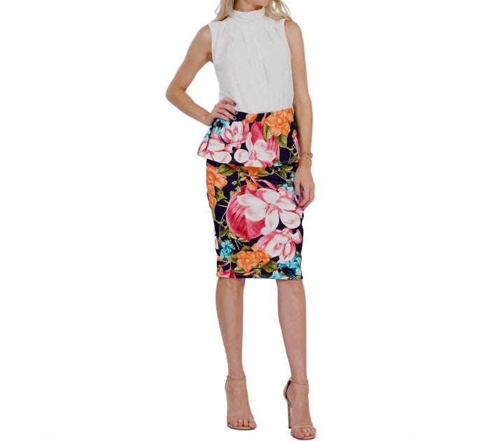 42POPS Botanical Bliss Peplum Midi Skirt Navy Multi XLarge 2