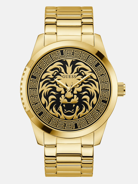 Guess Factory Gold-Tone Lion Analog Watch | ShopSimon