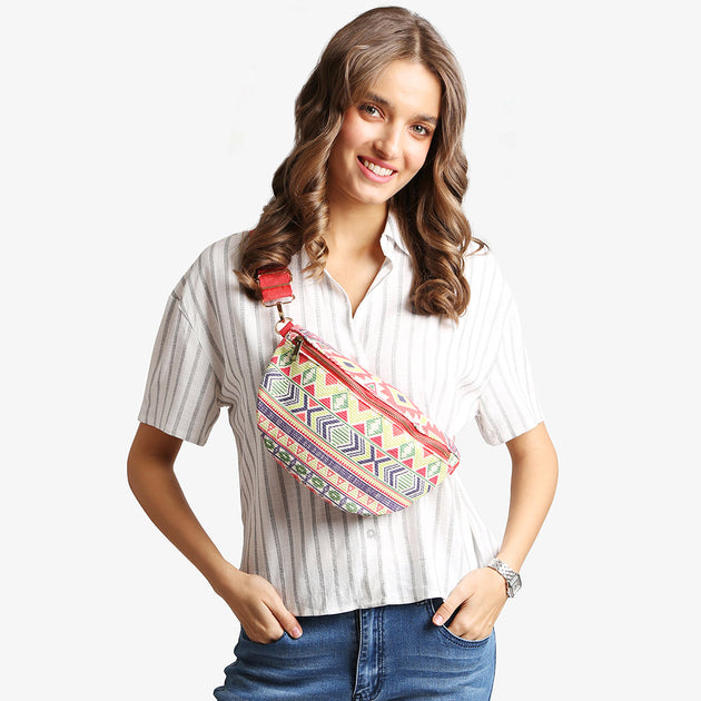 FASHNZFAB Boho Abstract Embroidered Crossbody Bag Red One Size 2