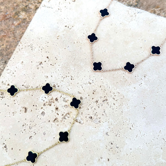 Adornia Clover Station Necklace Black/Yellow Gold 4