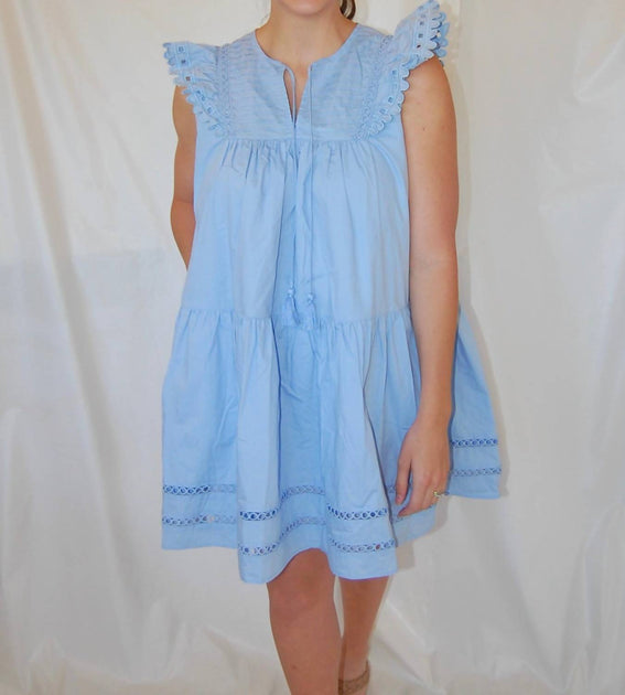 FATE Joy Eyelet Tassel Mini Dress Blue Small 4