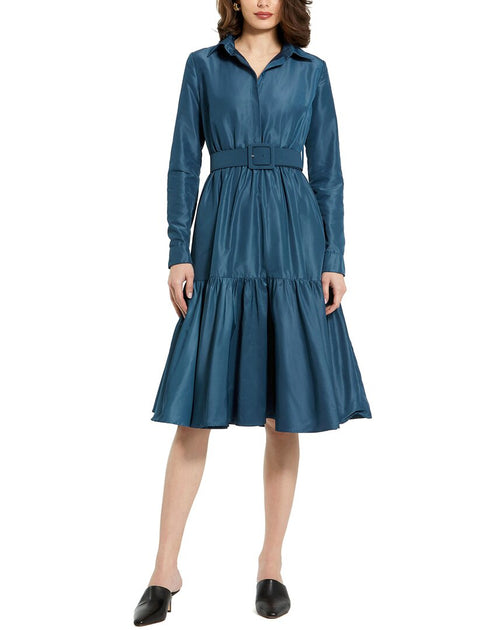 Mac Duggal Faille Collared Midi Dress Blue Medium 3