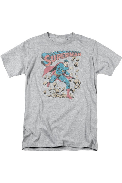 Gildan Superman Mad At Rocks T-Shirt Grey Large 2