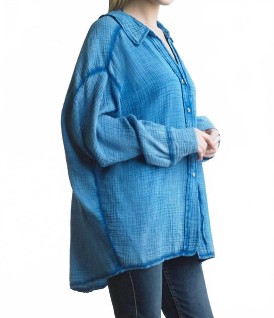 Tempo Paris Gauze Shacket Blue Medium/Large 2