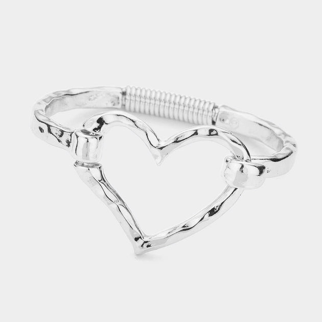 FASHNZFAB Open Metal Heart Hook Bracelet Rhodium Silver One Size 3