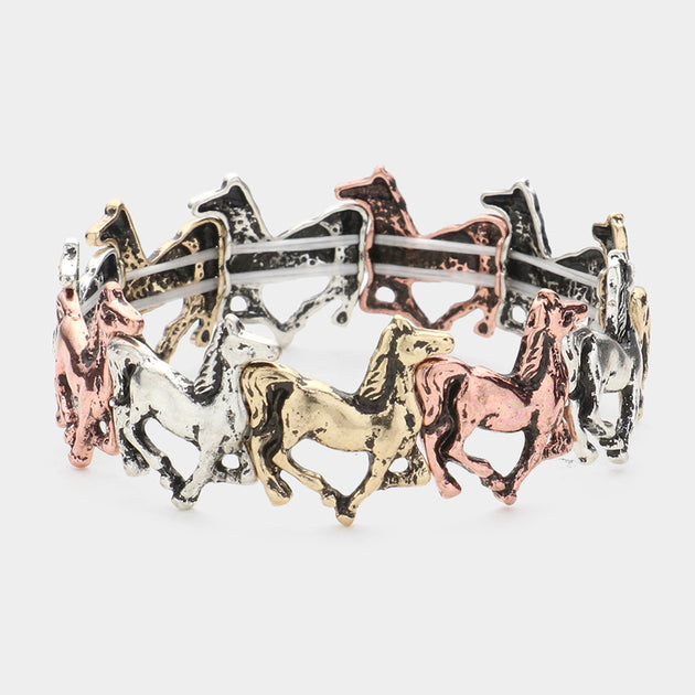 FASHNZFAB Horse Link Stretch Bracelet Three Tone 3
