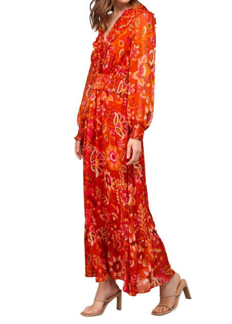 FATE Lurex Chiffon Ruffle Dress Red Small 4