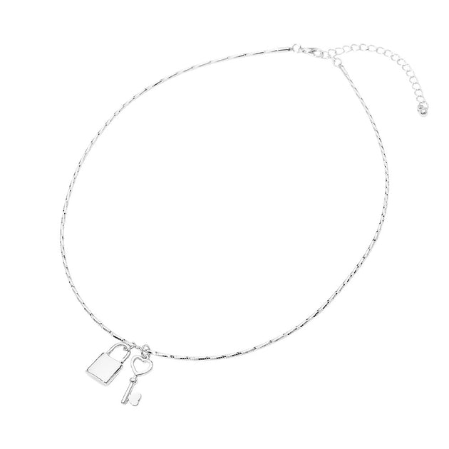 FASHNZFAB Padlock Key Pendant Necklace Gold One Size 4