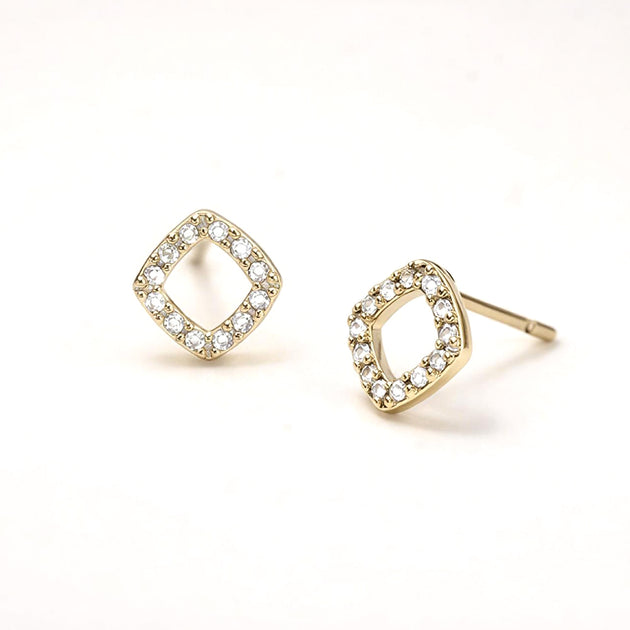 FASHNZFAB CZ Pave Open Square Stud Earrings Multi 2