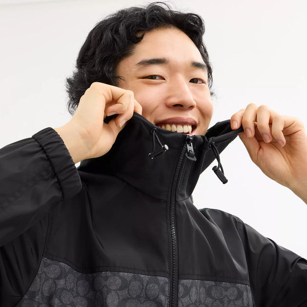 Coach Outlet Signature Full Zip Windbreaker In Recycled Coach Outlet Signature Full Zip Windbreaker In Recycled