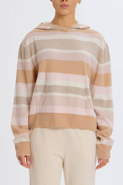SOMETHING NAVY Striped Cashmere Blend Hoodie Beige XXS 2