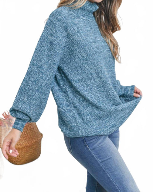 ZENANA Rollkragen Melange Ballonärmel Pullover Blau Large 3