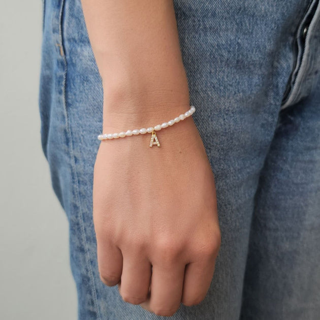 Adornia Letter Pearl Bracelet Silver 3