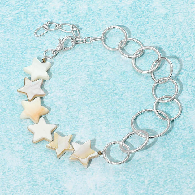FASHNZFAB Mother of Pearl Star Open Circle Chain Link Bracelet Blue 3