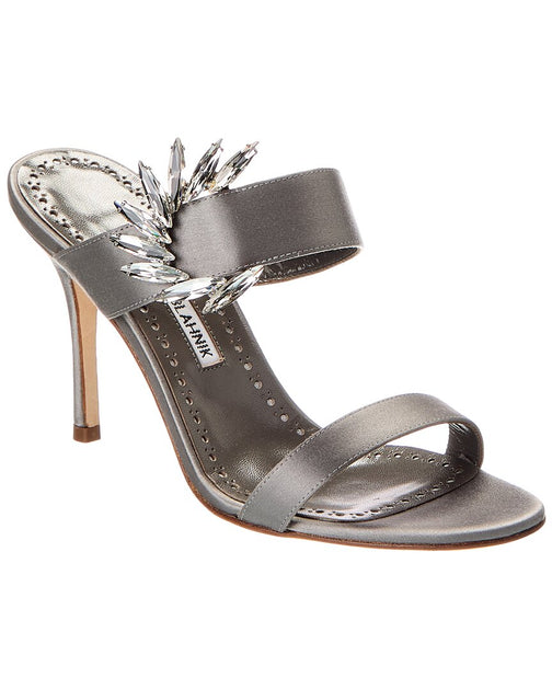 Manolo Blahnik Chivela 90 Satin Sandal Silver EU 39 2
