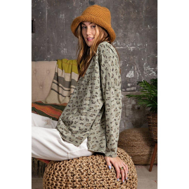 TRUEDAMES Leopard Print Knit Top Brown Medium 4