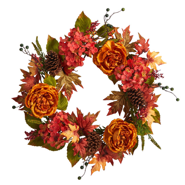 Hivvago Fall Ranunculus Hydrangea Berries Autumn Wreath 2