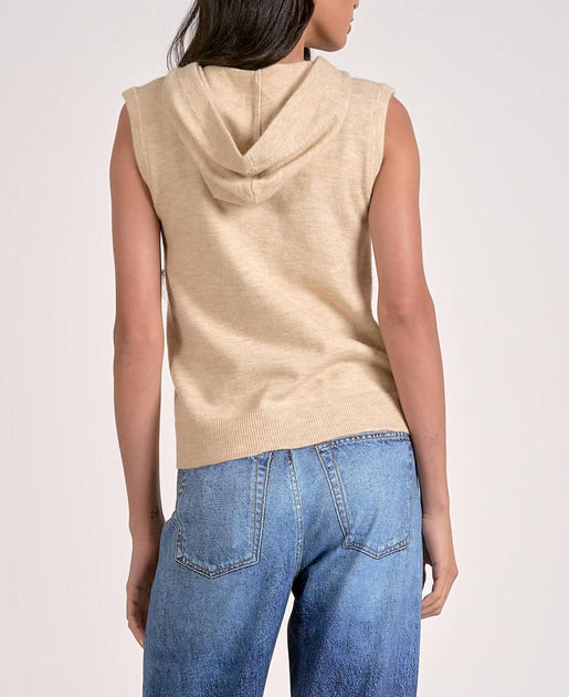 ELAN Irene Sleeveless Sweater Vest Hoodie Beige Small 4