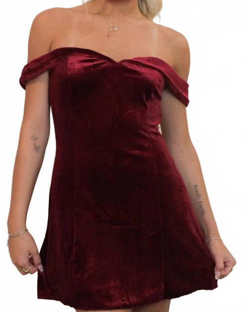 LE LIS Holly Off The Shoulder Velvet Dress Red XS 2