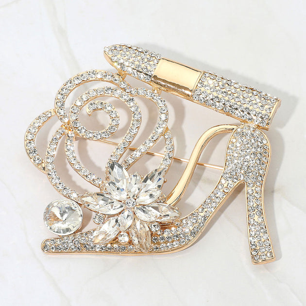 FASHNZFAB Flower High Heel Lipstick Brooch Green 3