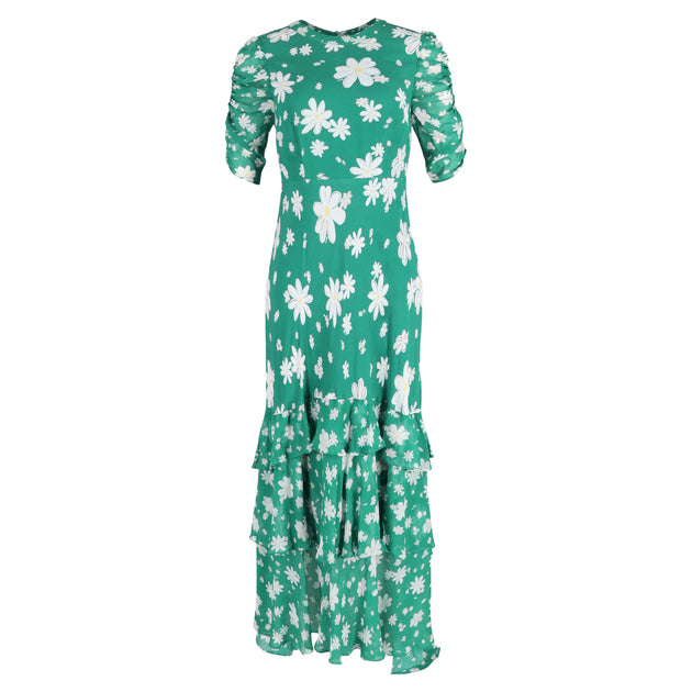 Rixo Floral Layered Maxi Dress Green UK 12 2