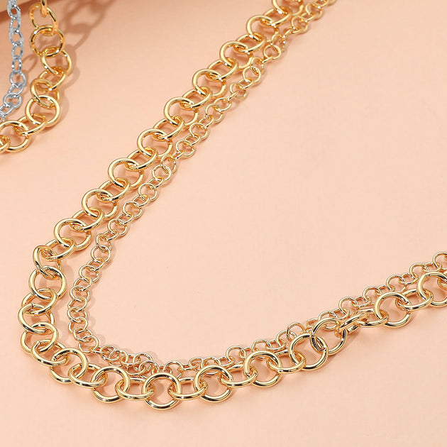 FASHNZFAB Interlocking Double Chain Necklace Gold 4
