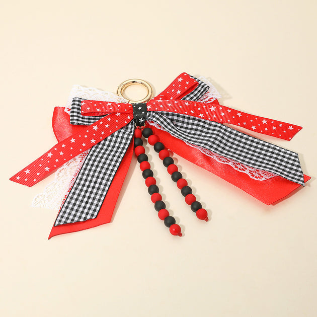 FASHNZFAB Game Day Triple Layered Bow Bag Charm Silver 4