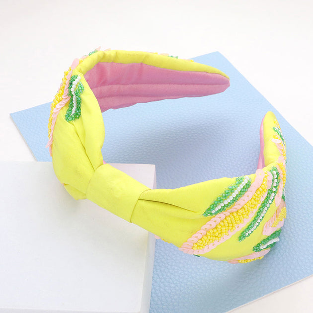 FASHNZFAB Leaf Knot Burnout Headband Yellow 2