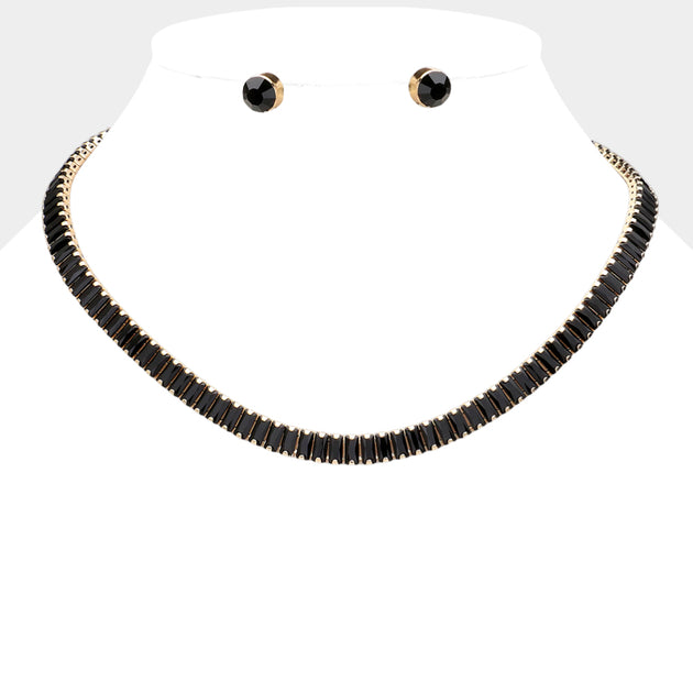 FASHNZFAB Baguette Stone Cluster Evening Necklace Multi One Size 9