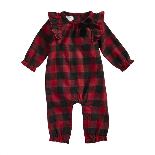 Mudpie Combinaison Bébé Flanelle Buffalo Check Rouge 9-12 Mois 2