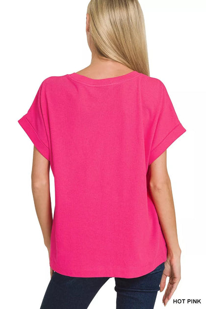TRUEDAMES Cuffed Front Pocket Short Sleeve Tee Pink Large 4