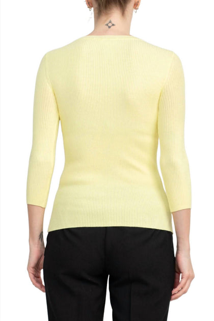 Joan Vass 3/4 Sleeve Ribbed Pullover Yellow XLarge 4