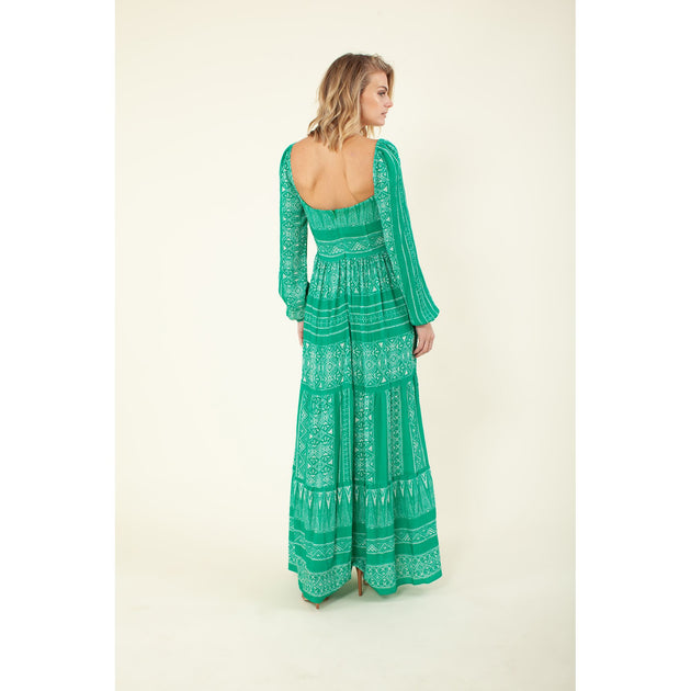 Hale Bob Anci Tiered Maxi Dress Green Large 3